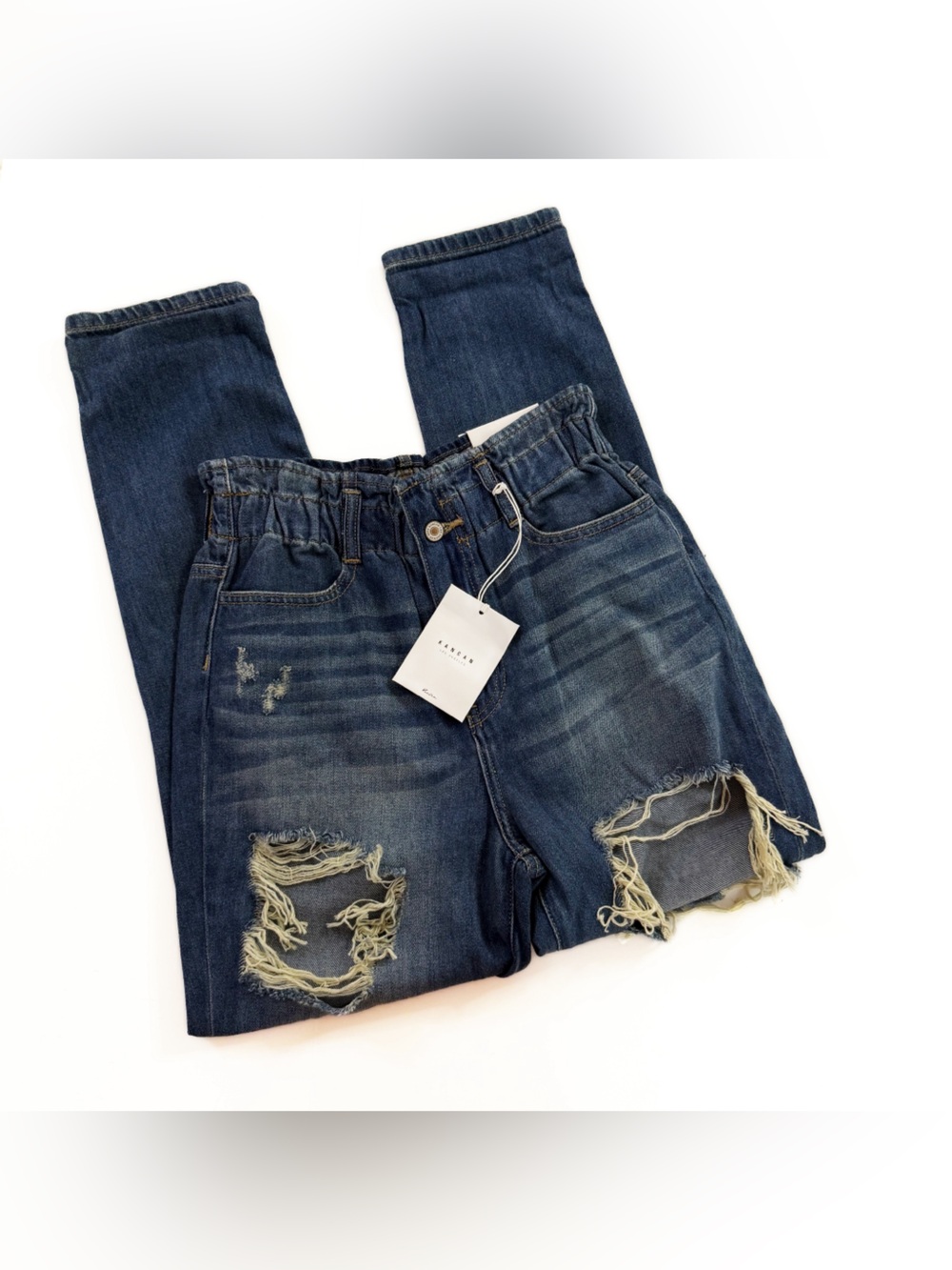 Kancan Jeans Womens 25 3 High Rise Mom Paperbag Straight Distressed New - Picture 5 of 11